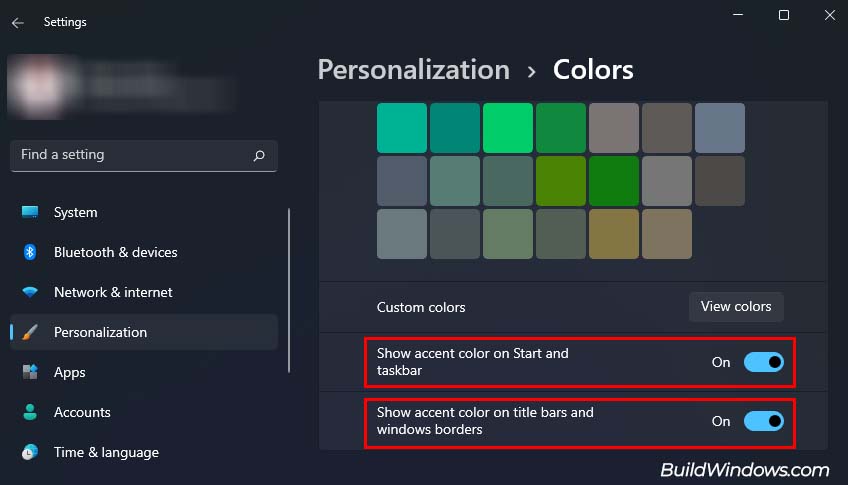 accent color settings