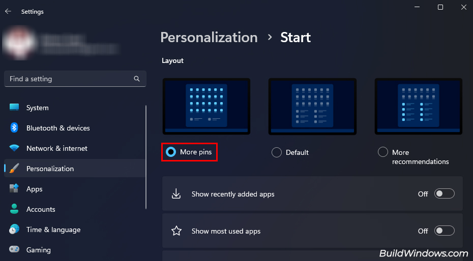 more pins in start menu